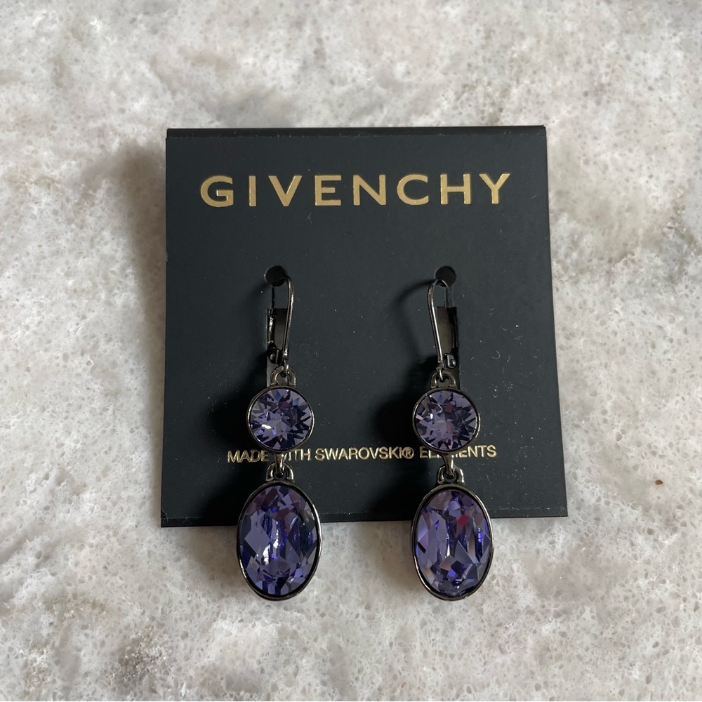 💜 PROM 💜 Givenchy x Swarovski Crystal Purple Drop Earrings